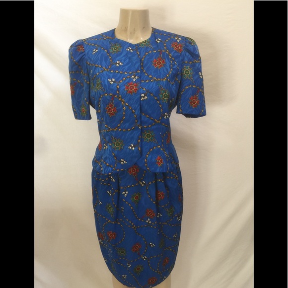 VTG Papéll Boutique Sz 8 Blue Chain Print 2pc Set - Picture 2 of 8